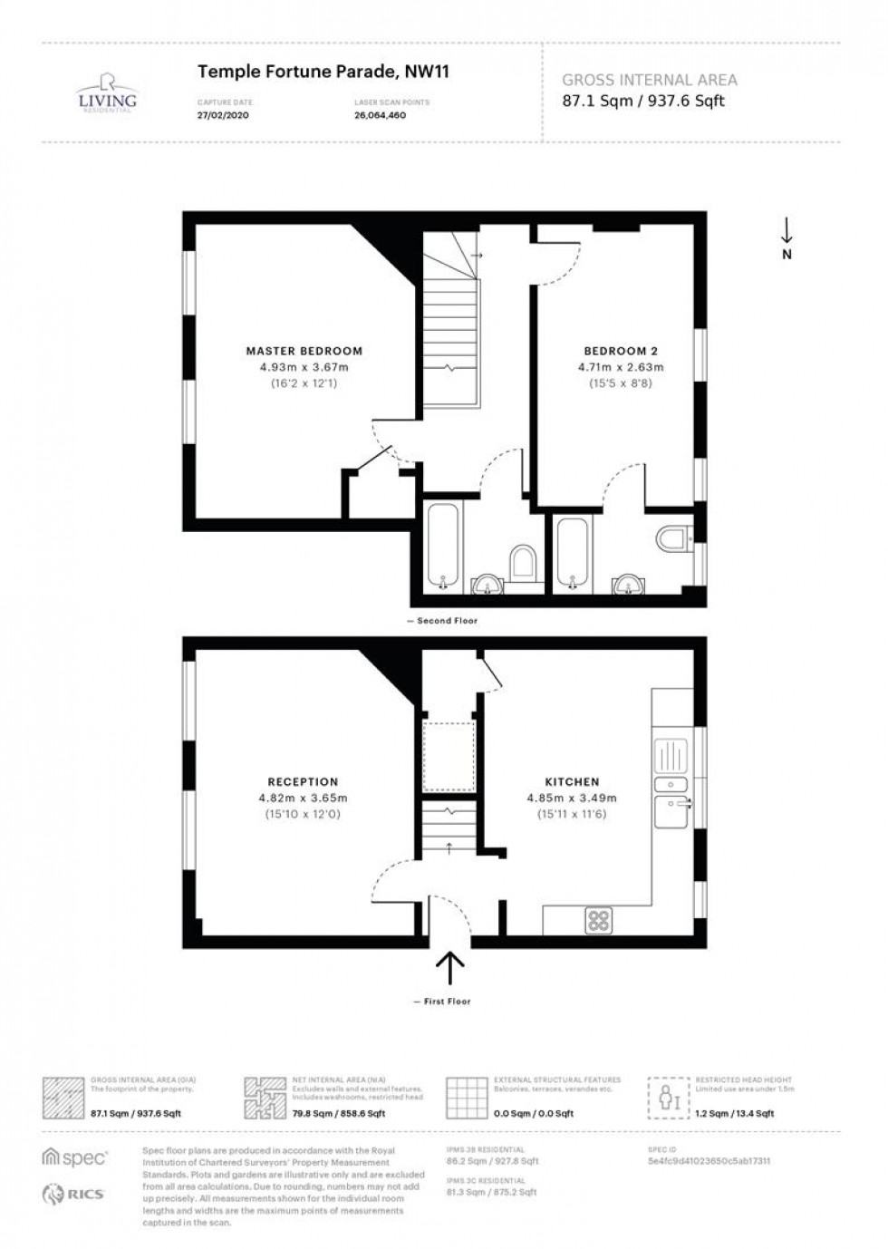 Floorplan for Temple Fortune Mansions, Finchley Road, Temple Fortune, NW11