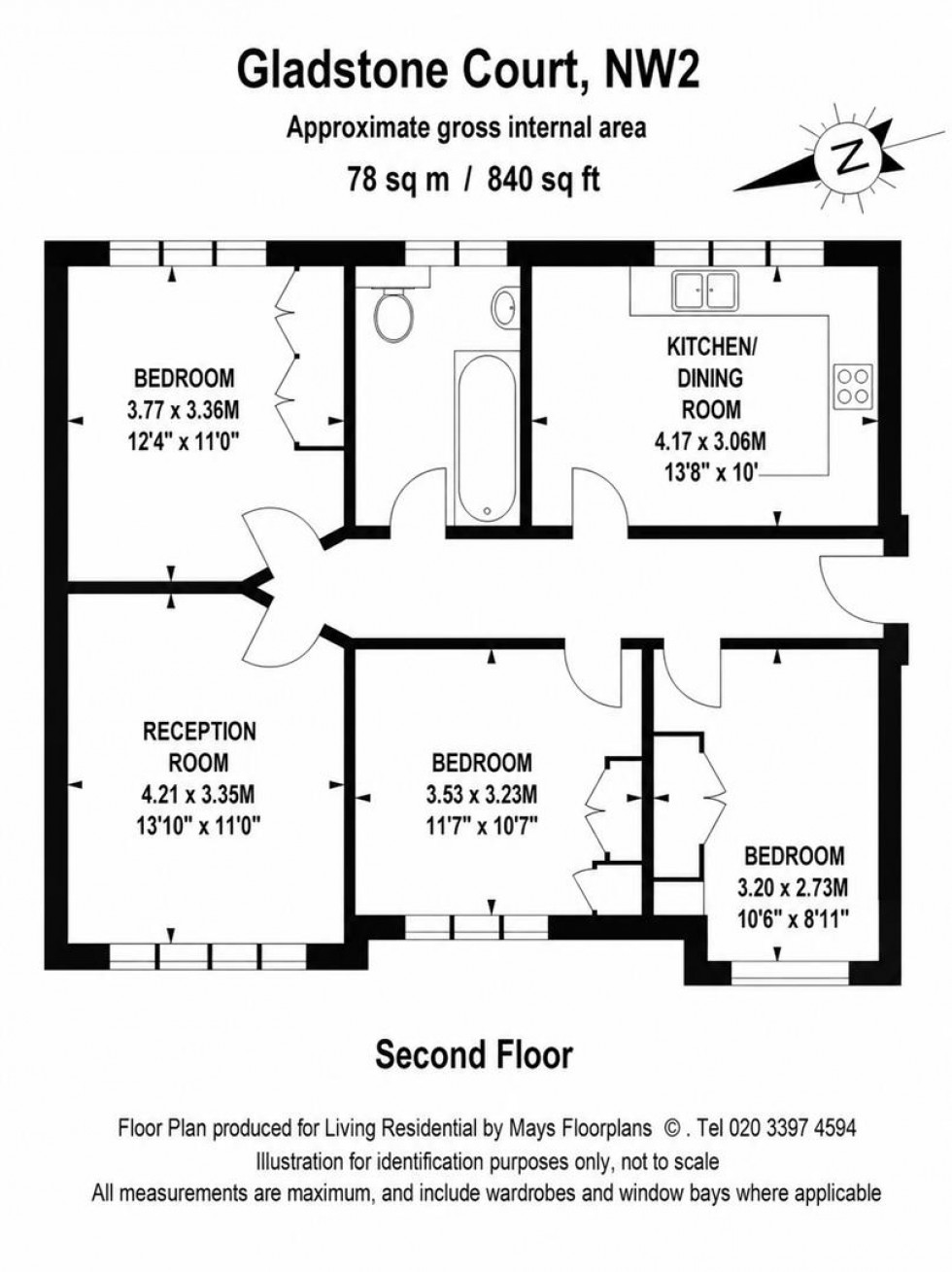 Floorplan for Gladstone Court, Anson Road, Willesden Green, NW2